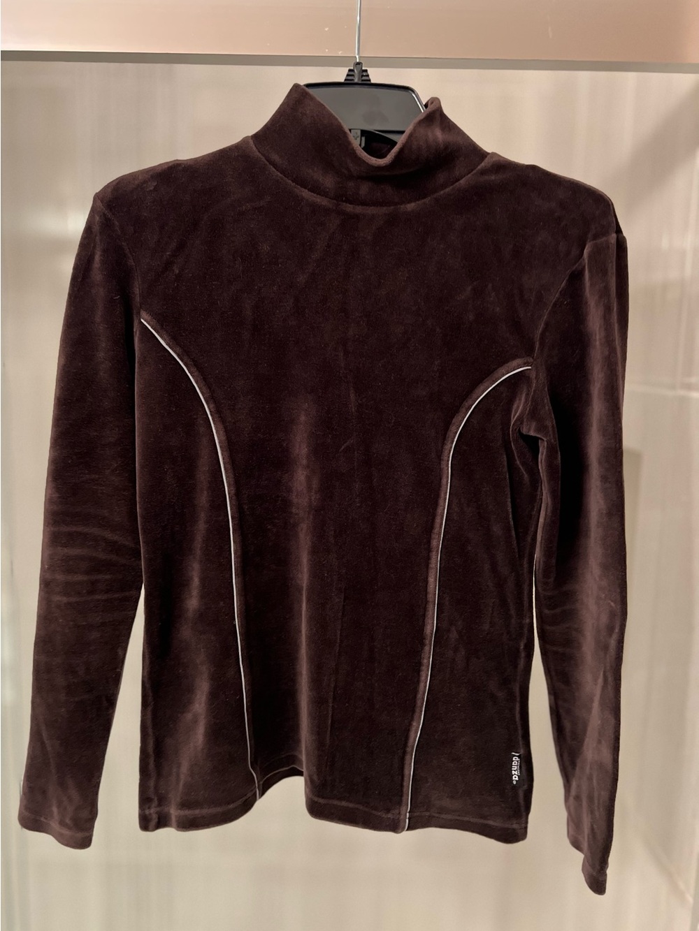 Dimensione Danza Techno Dark Brown Velour Mock Neck Long Sleeve Top